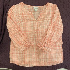 Liz Claiborne Women's Pink & White Linen Shirt